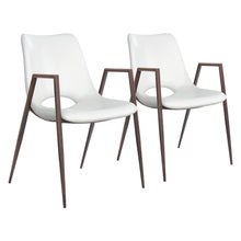 Dining Chairs Set of 2, White Faux Leather, Faux Wood Steel Legs