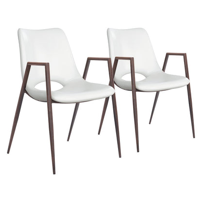 Dining Chairs Set of 2, White Faux Leather, Faux Wood Steel Legs