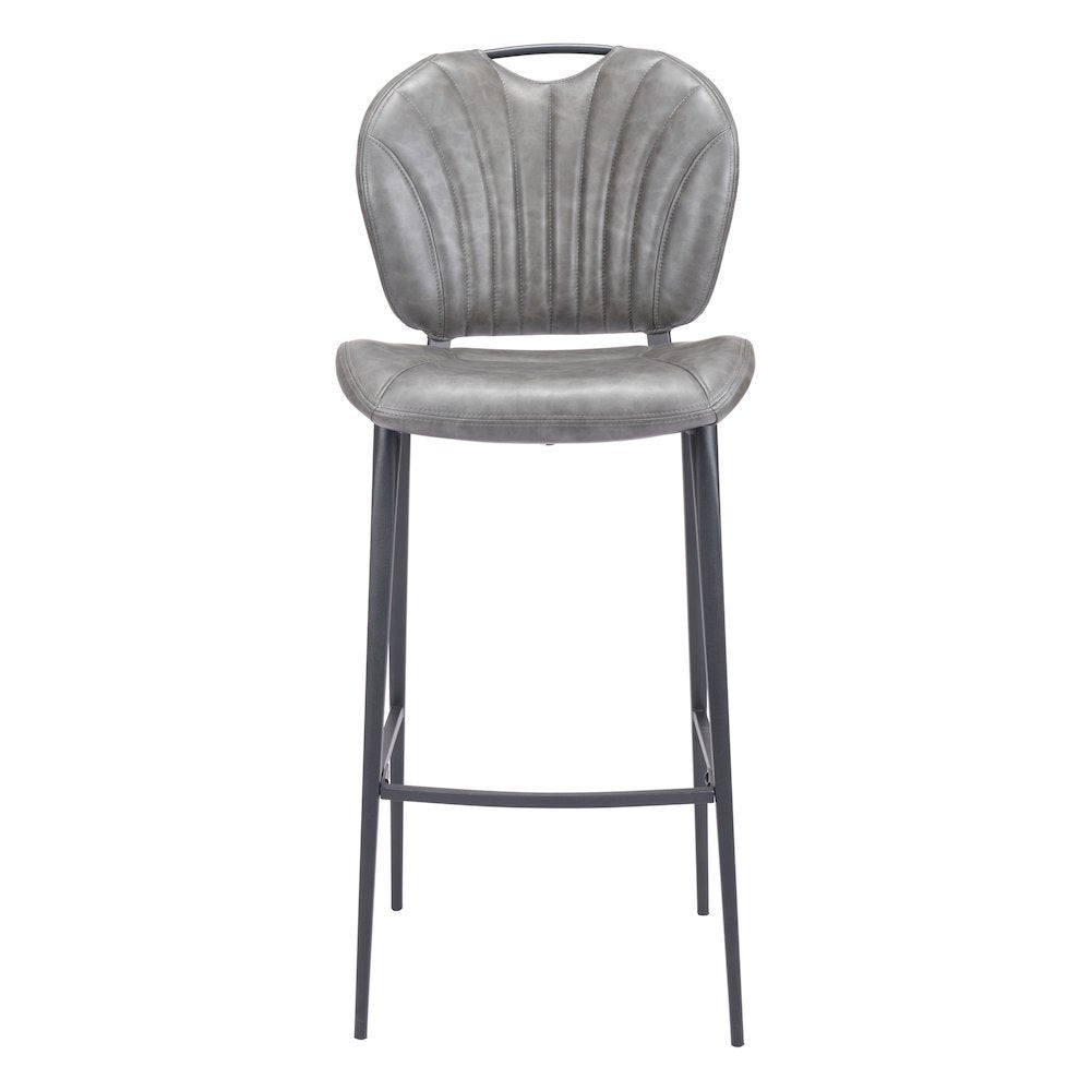 Bar Stool, Vintage Gray Faux Leather, Tufted, Steel Legs