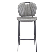 Bar Stool, Vintage Gray Faux Leather, Tufted, Steel Legs