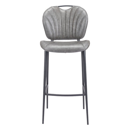 Bar Stool, Vintage Gray Faux Leather, Tufted, Steel Legs