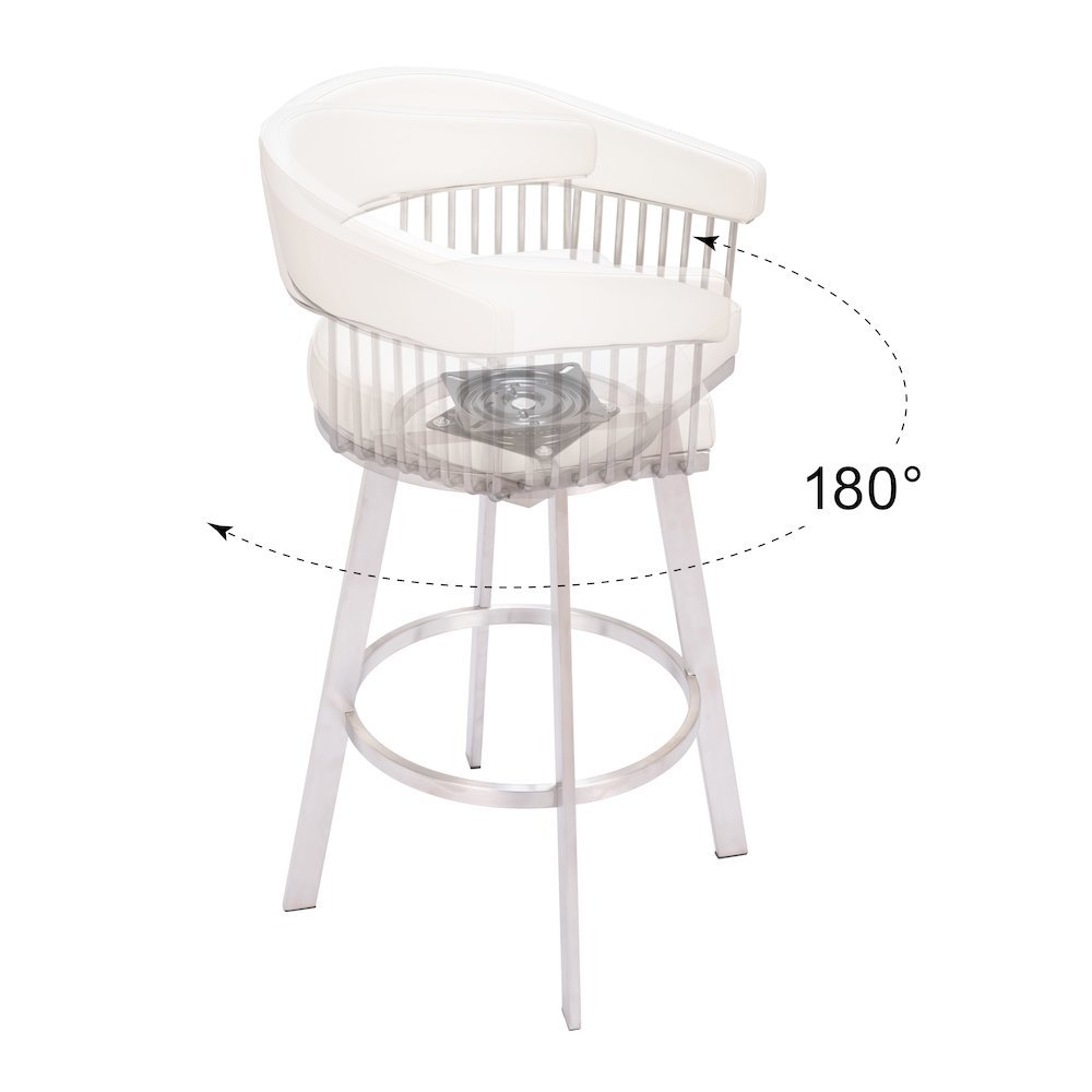 Bar Stool, White Faux Leather, Swivel, Self-Centering, Steel Legs