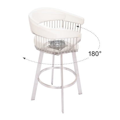 Bar Stool, White Faux Leather, Swivel, Self-Centering, Steel Legs