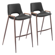 Bar Stools Set of 2, Black Faux Leather, Faux Wood Steel Legs