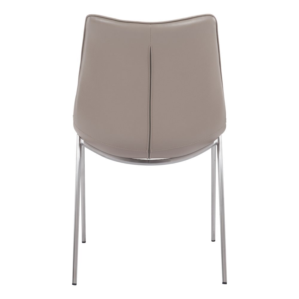 Dining Chairs Set of 2, Brown Faux Leather, Silver Steel Legs