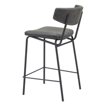 Counter Stools Set of 2, Vintage Black Faux Leather, Steel Legs