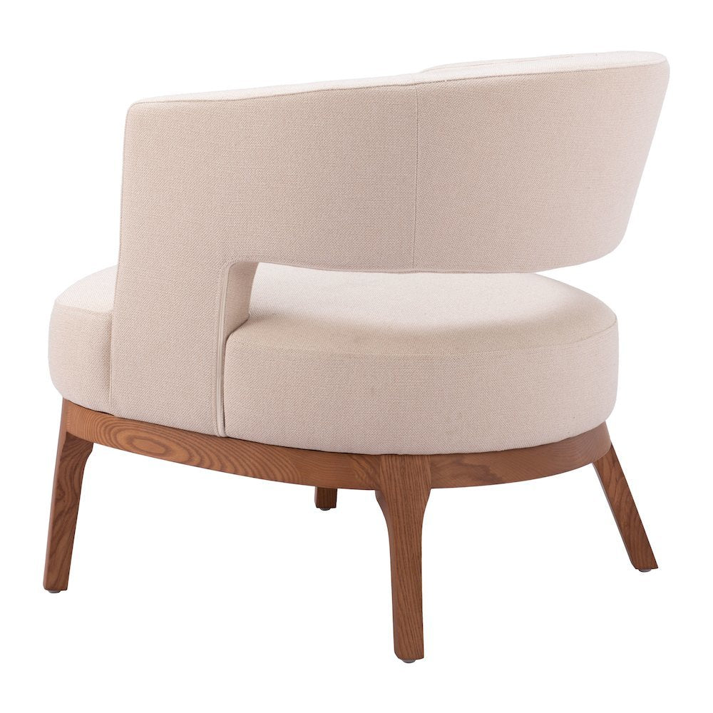 Accent Chair, Beige Polyester Fabric, Solid Ash Wood Legs