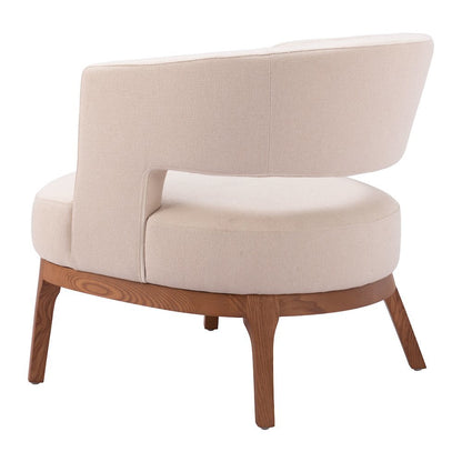Accent Chair, Beige Polyester Fabric, Solid Ash Wood Legs