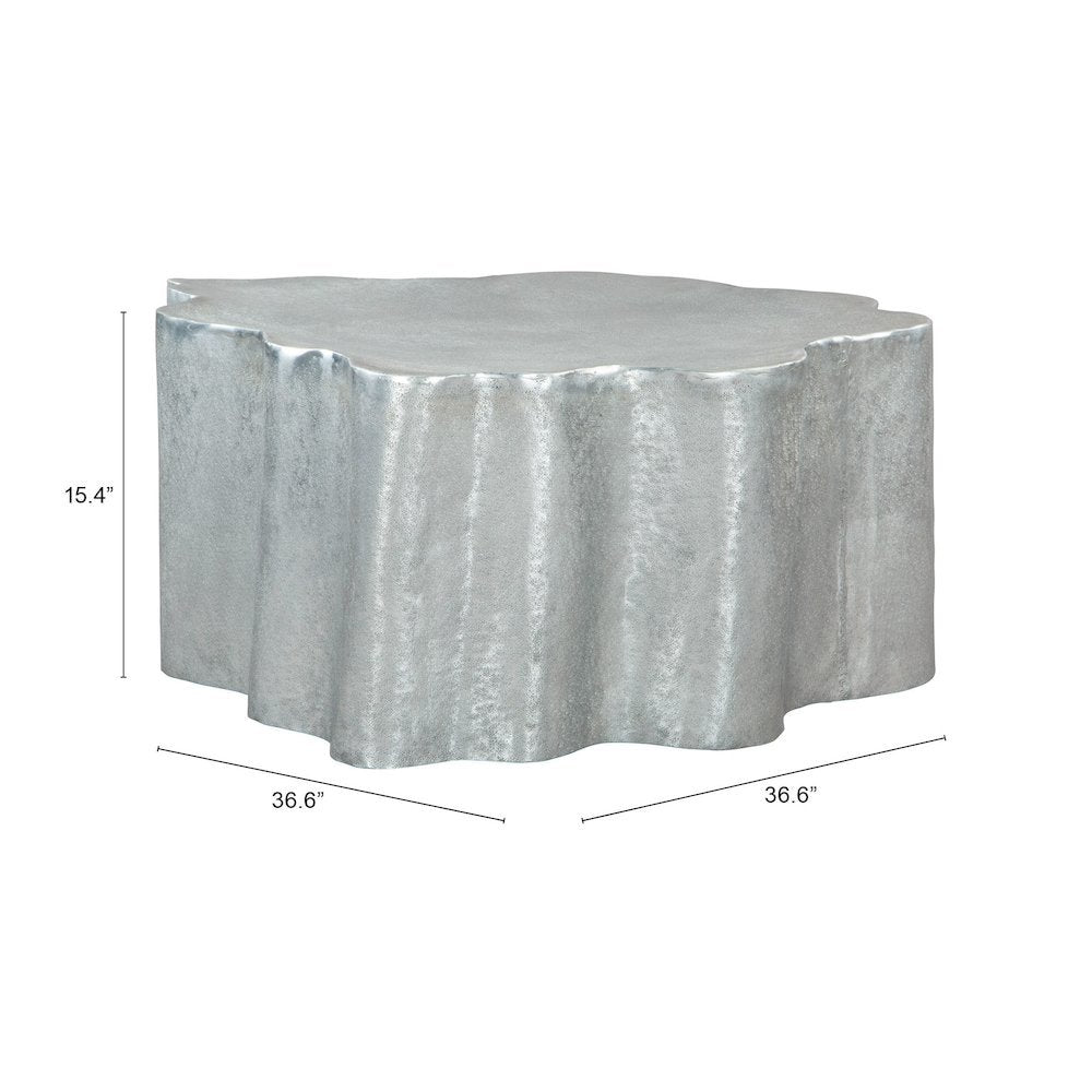 Coffee Table, Antique Silver, Round Aluminum, 90 lb Support