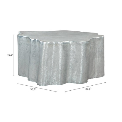 Coffee Table, Antique Silver, Round Aluminum, 90 lb Support