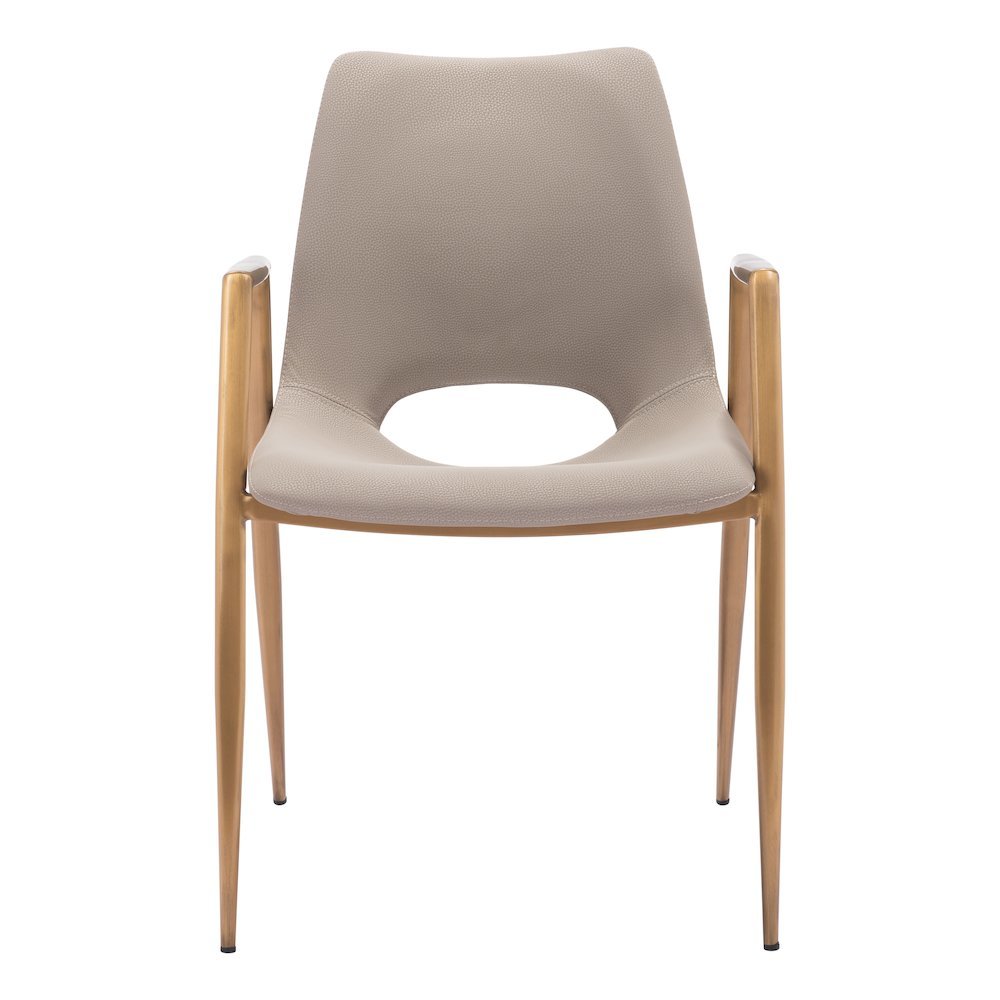Dining Chairs Set of 2, Beige Faux Leather, Electroplated Gold Legs