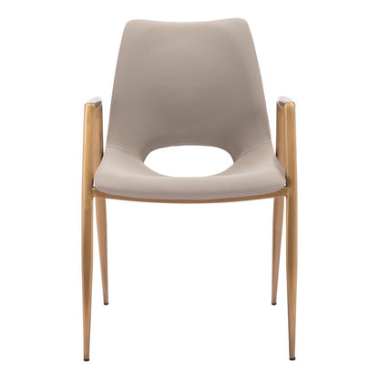 Dining Chairs Set of 2, Beige Faux Leather, Electroplated Gold Legs