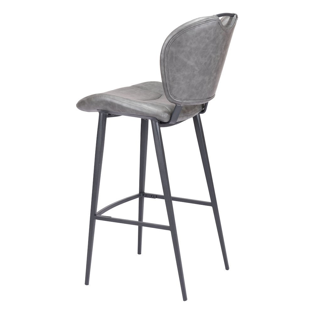Bar Stool, Vintage Gray Faux Leather, Tufted, Steel Legs