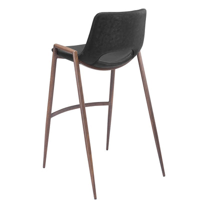 Bar Stools Set of 2, Black Faux Leather, Faux Wood Steel Legs
