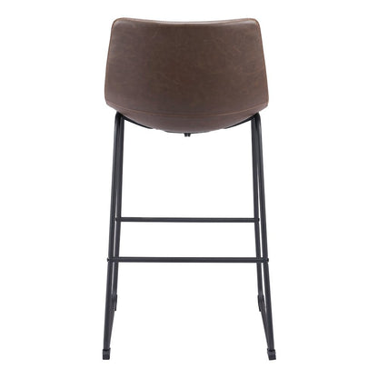 Bar Stools Set of 2, Vintage Espresso Faux Leather, Steel Legs