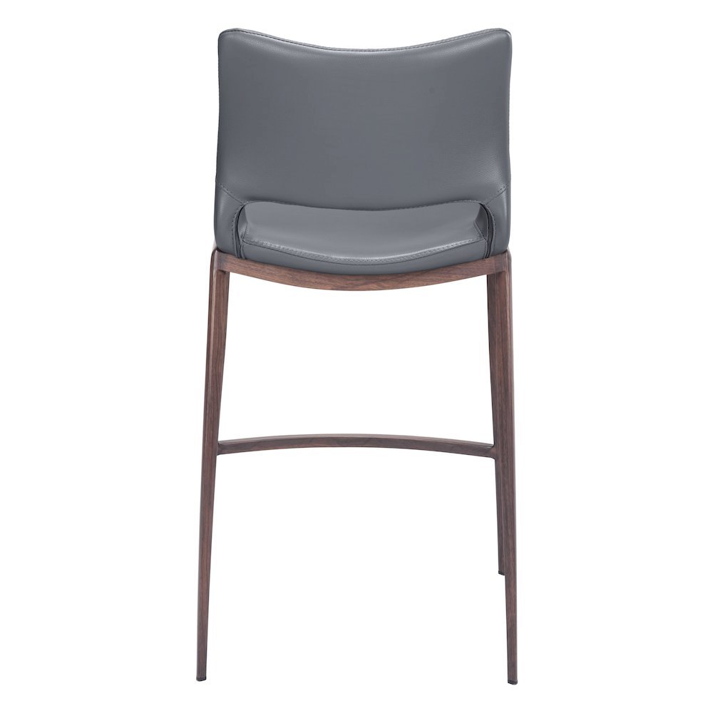 Counter Stools Set of 2, Dark Gray Faux Leather, Faux Wood Steel Legs
