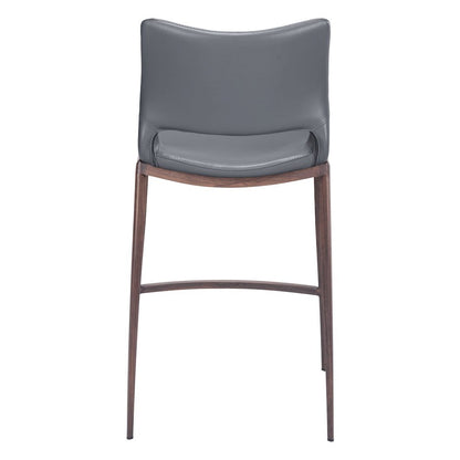 Counter Stools Set of 2, Dark Gray Faux Leather, Faux Wood Steel Legs