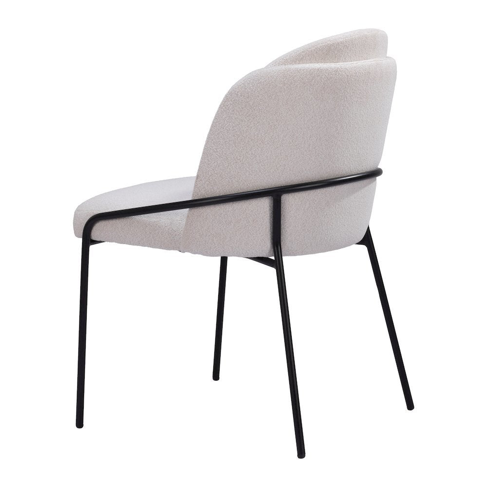 Dining Chairs Set of 2, Ivory Shearling Style Fabric, Steel Legs