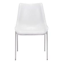 Dining Chairs Set of 2, White Faux Leather, Silver Legs