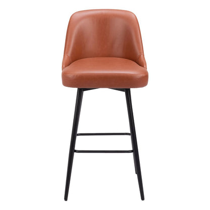 Bar Stool, Brown Faux Leather, Swivel, Self-Centering, Steel Leg