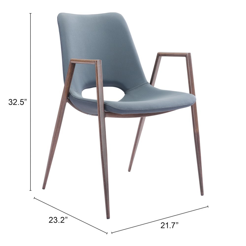Dining Chairs Set of 2, Azure Gray Faux Leather, Walnut Steel Legs