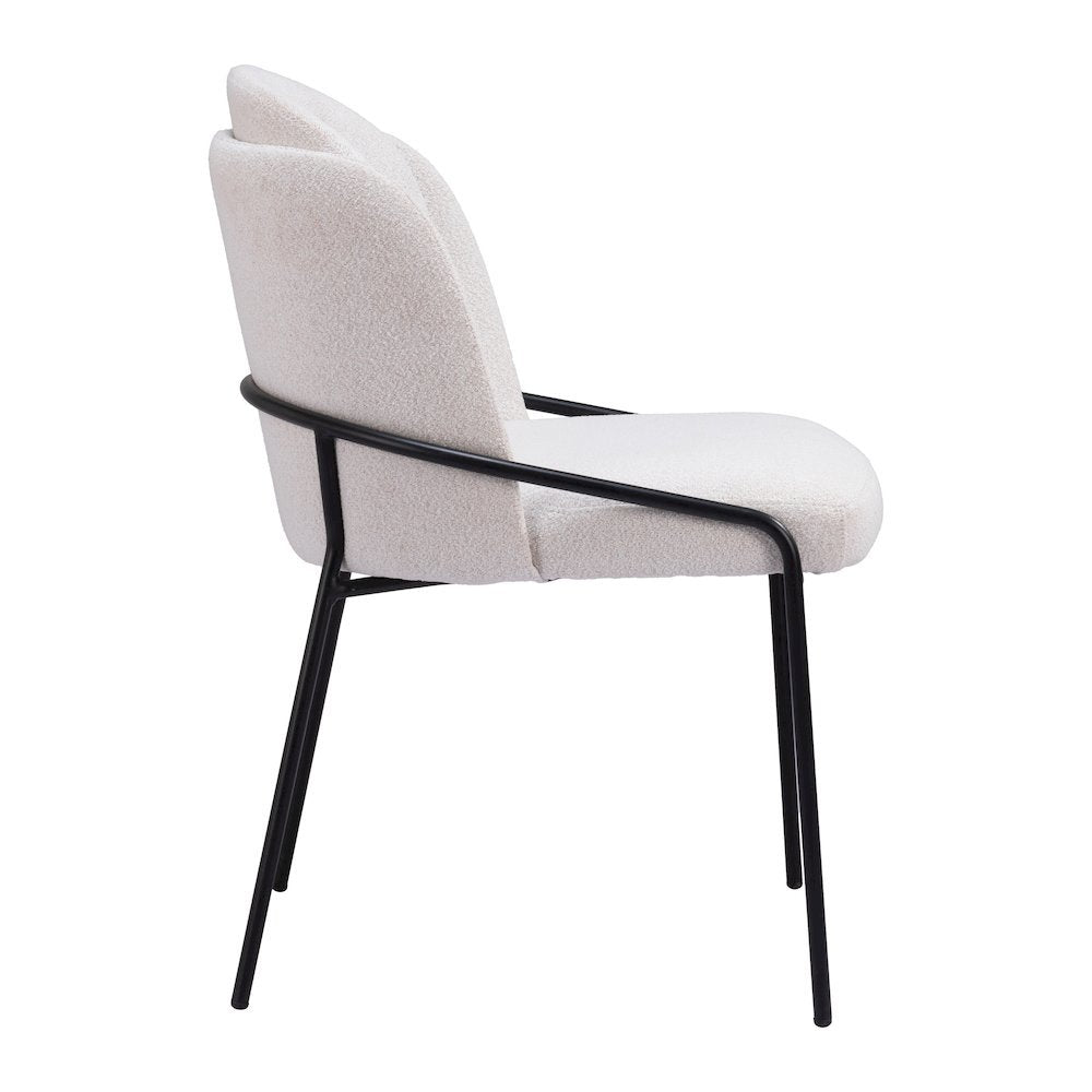 Dining Chairs Set of 2, Ivory Shearling Style Fabric, Steel Legs