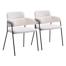 Dining Chairs Set of 2, Cream Shearling Style Fabric, Steel Legs