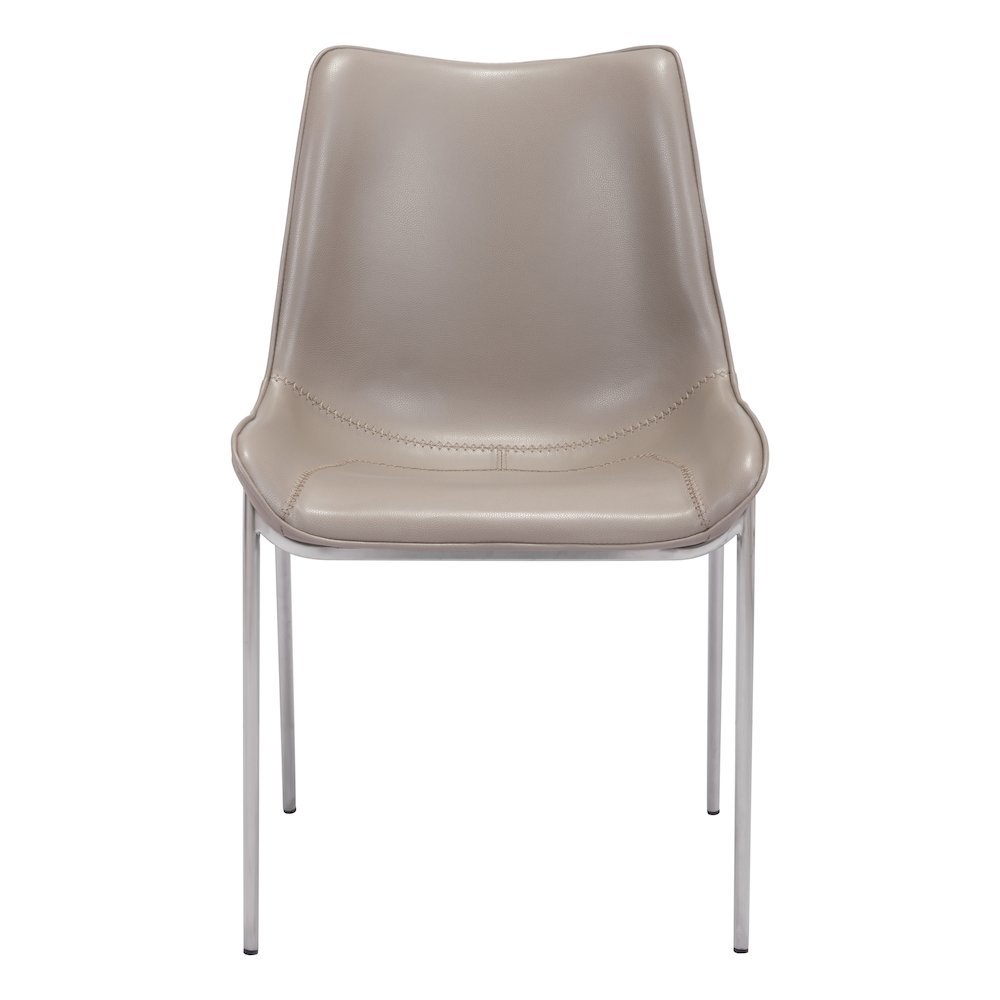 Dining Chairs Set of 2, Brown Faux Leather, Silver Steel Legs