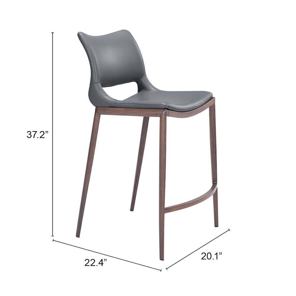 Counter Stools Set of 2, Dark Gray Faux Leather, Faux Wood Steel Legs