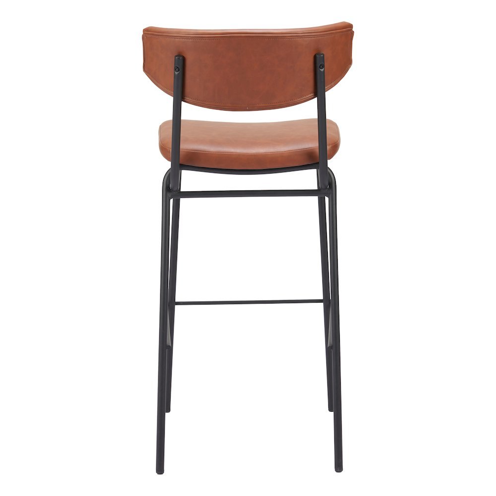 Bar Stools Set of 2, Vintage Brown Faux Leather, Steel Legs