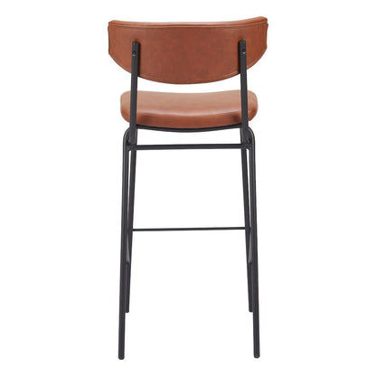 Bar Stools Set of 2, Vintage Brown Faux Leather, Steel Legs