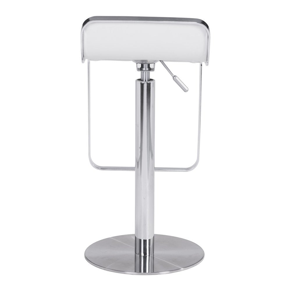 White Bar Stool, Faux Leather, Adjustable Height, Swivel