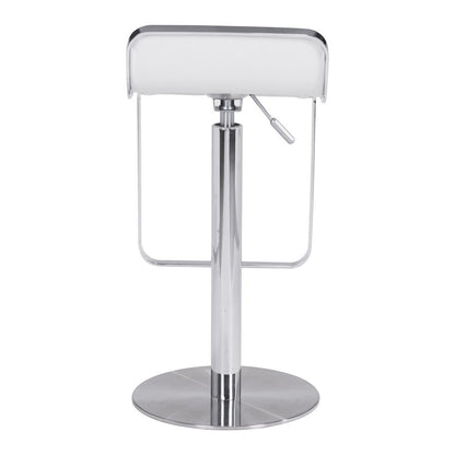 White Bar Stool, Faux Leather, Adjustable Height, Swivel