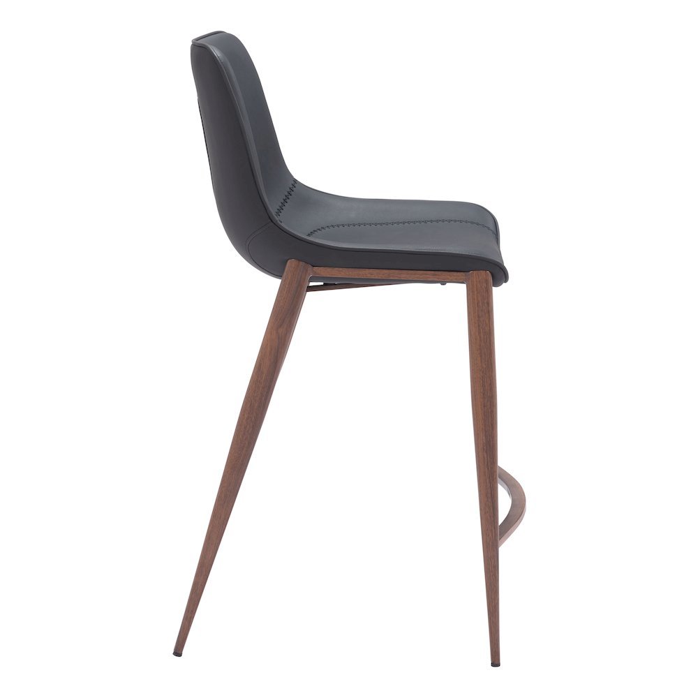 Counter Stools Set of 2, Black Faux Leather, Faux Wood Steel Legs