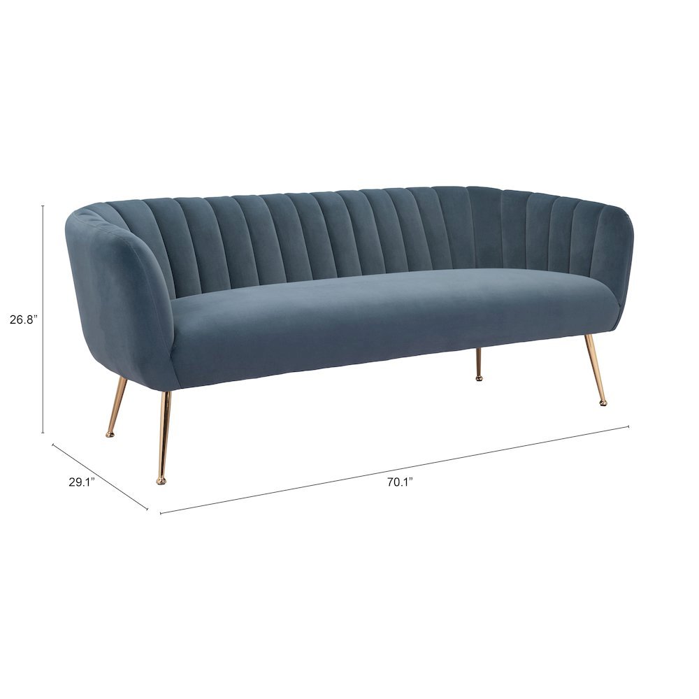 Sofa, Gray Velvet Fabric, 3-Seater, Steel Legs, Armrest Support