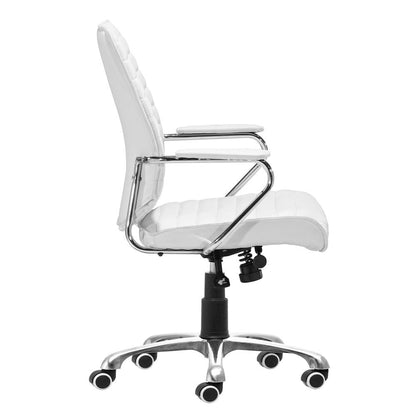 Low Back Office Chair, White, Tufted, Tilt Function, Swivel