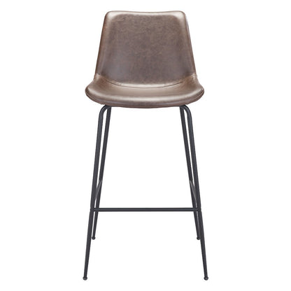 Bar Stool, Brown Faux Leather, Steel Legs, Ergonomic Footrest