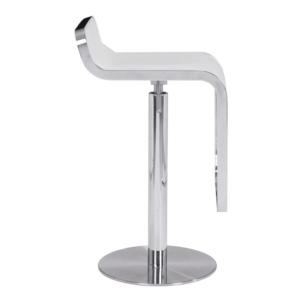 White Bar Stool, Faux Leather, Adjustable Height, Swivel