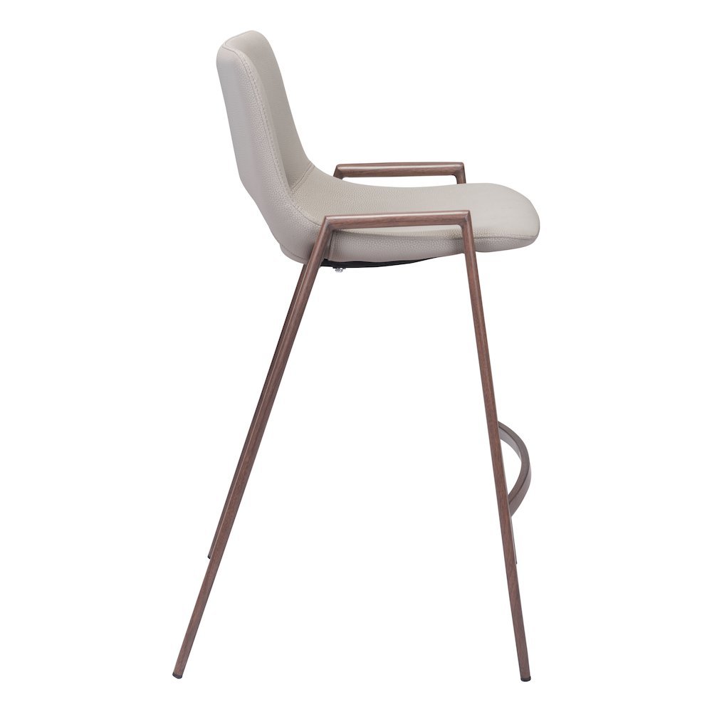 Counter Stools Set of 2, Beige Faux Leather, Faux Wood Steel Legs