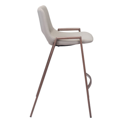 Counter Stools Set of 2, Beige Faux Leather, Faux Wood Steel Legs