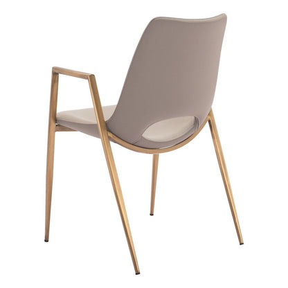 Dining Chairs Set of 2, Beige Faux Leather, Electroplated Gold Legs