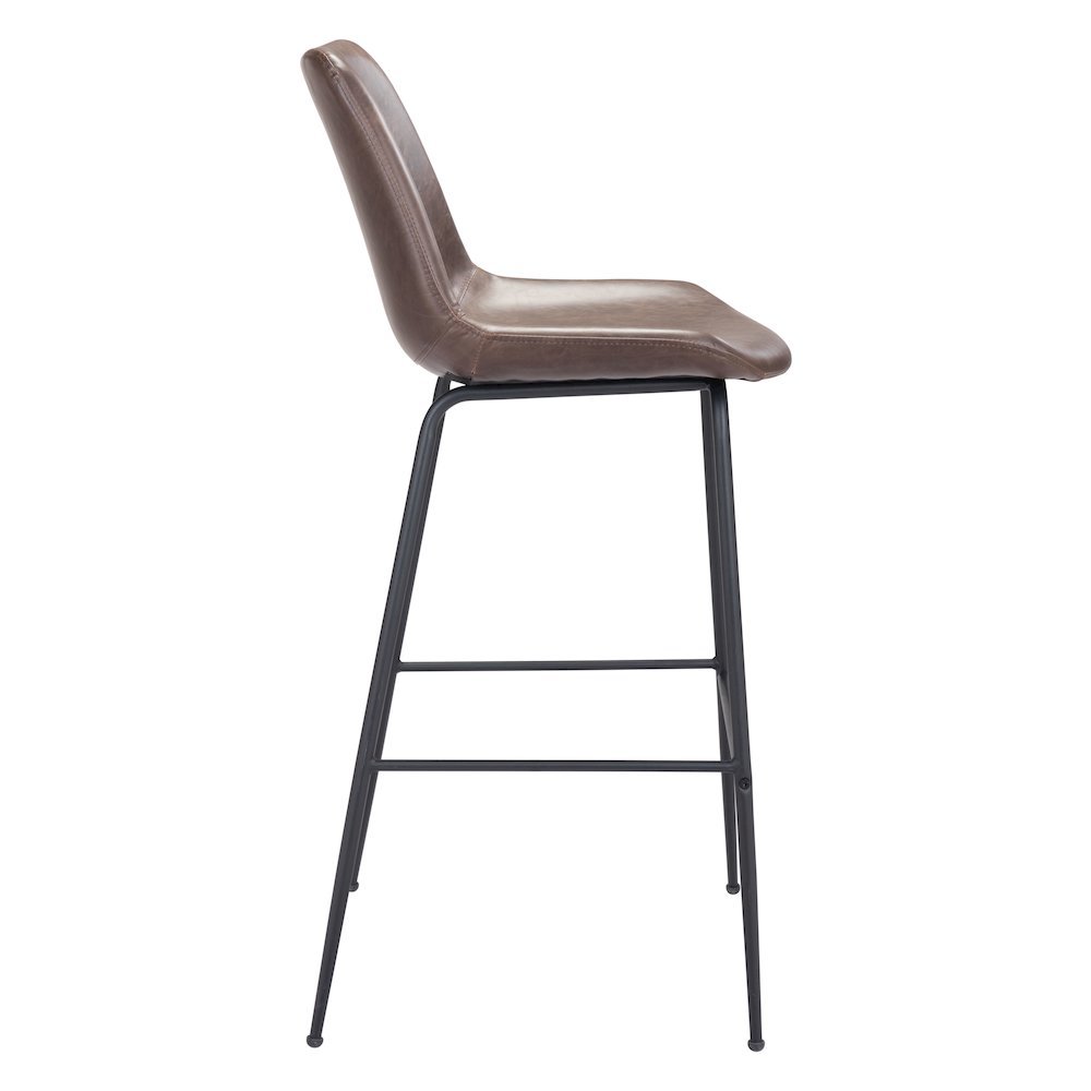Bar Stool, Brown Faux Leather, Steel Legs, Ergonomic Footrest
