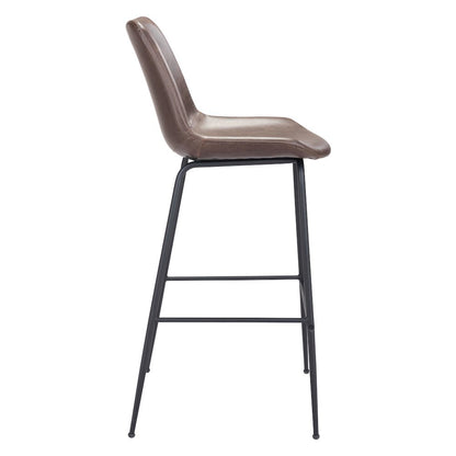 Bar Stool, Brown Faux Leather, Steel Legs, Ergonomic Footrest