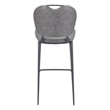 Bar Stool, Vintage Gray Faux Leather, Tufted, Steel Legs
