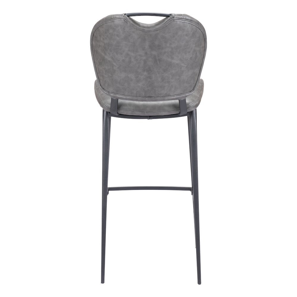 Bar Stool, Vintage Gray Faux Leather, Tufted, Steel Legs