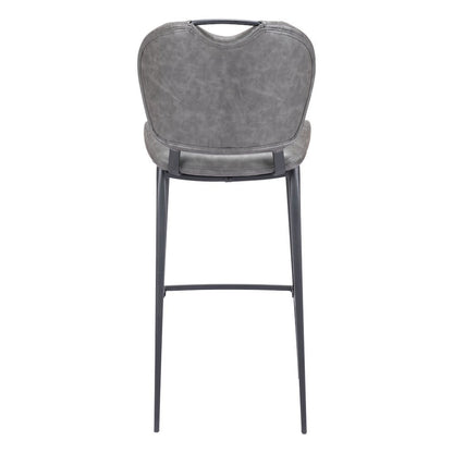 Bar Stool, Vintage Gray Faux Leather, Tufted, Steel Legs