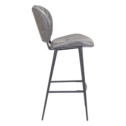 Bar Stool, Vintage Gray Faux Leather, Tufted, Steel Legs
