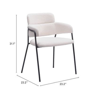 Dining Chairs Set of 2, Cream Shearling Style Fabric, Steel Legs