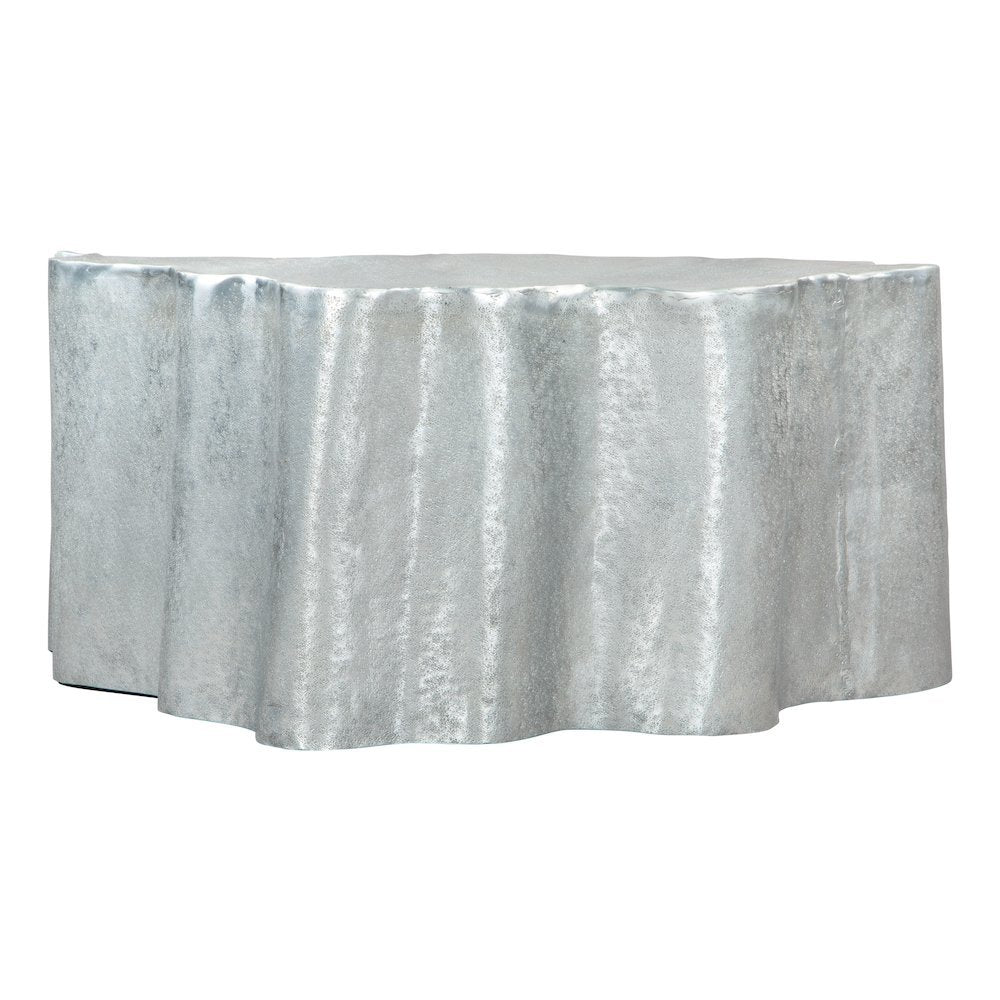 Coffee Table, Antique Silver, Round Aluminum, 90 lb Support