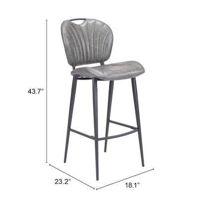 Bar Stool, Vintage Gray Faux Leather, Tufted, Steel Legs